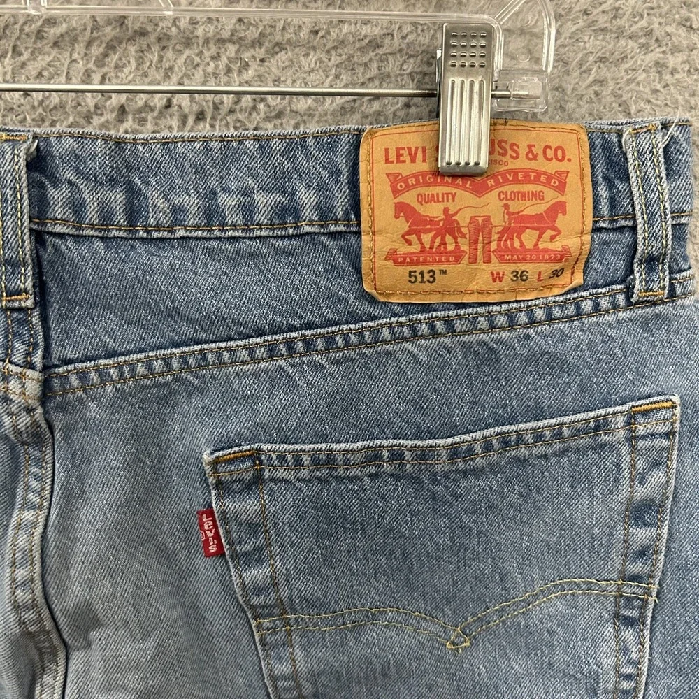 Levis Jeans Mens 36x30 Blue Denim 513 Slim Straight Stretch American Light Wash